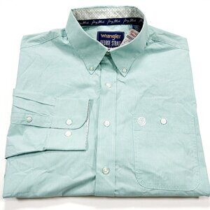 Wrangler George Strait L Micro-Check Long Sleeve Seafoam Green Button Down NEW